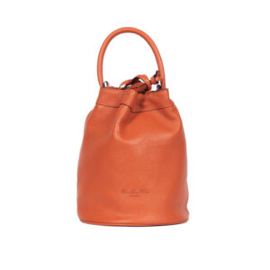 Orange genuine leather made in italy bucket bag
